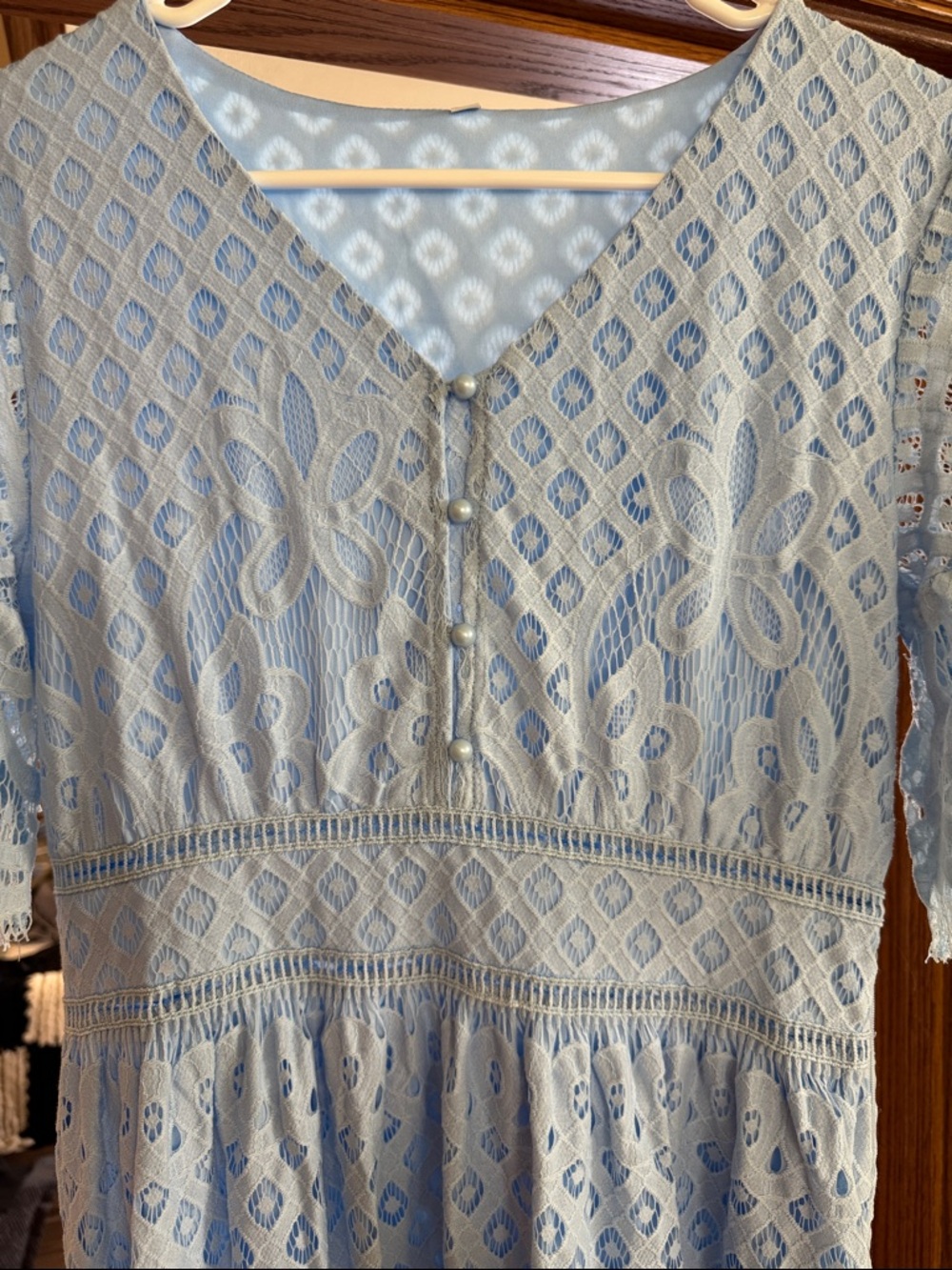 Light Blue Lace Midi Dress - V-Neck Dress - Picture 2 of 8